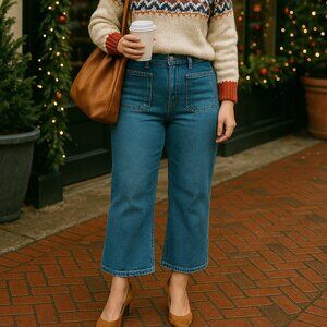 J.Crew Wide-Leg Crop Jeans – Patch Pocket Front – Size 31 – Winter Capsule Denim